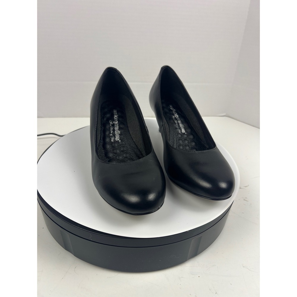 Walking Cradles Womens Black Leather Pumps 7.5 Wide Arch Support Comfort Heel - Picture 12 of 17